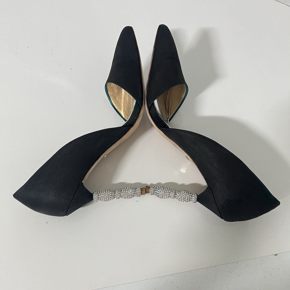 Badgley Mischka Emily Satin d'Orsay Pumps Size 6 Crystal Studded Stilettos - Picture 9 of 12